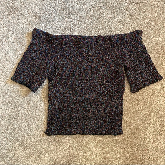 UO Sparkly Black Off the Shoulder Top - Picture 2 of 4